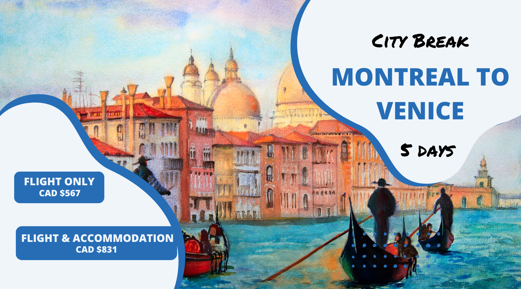 city break montreal to venice May 2025