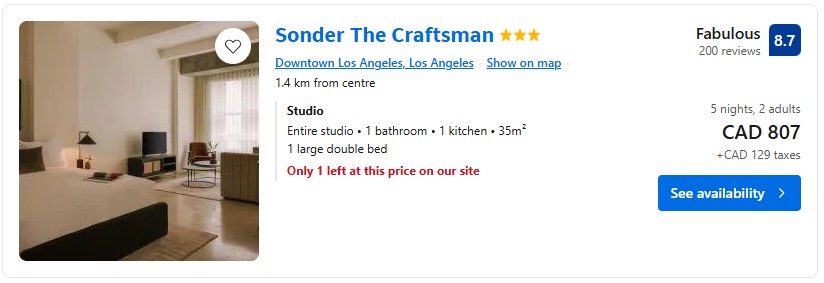 accommodation Los Angeles city break from Toronto Last Minute DIY adventure