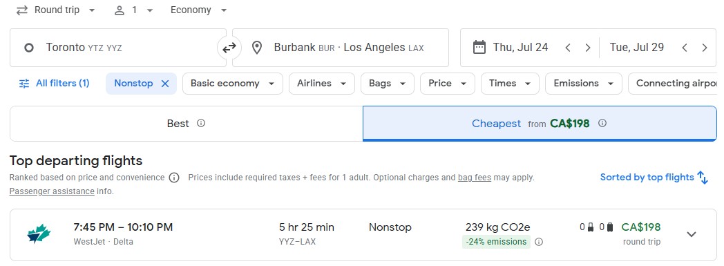 limited last minute flight Toronto to Los Angeles DIY vacation city break