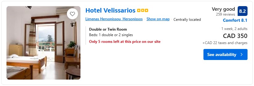 vacation in Heraklion Crete from Toronto hotel accommodation last minute