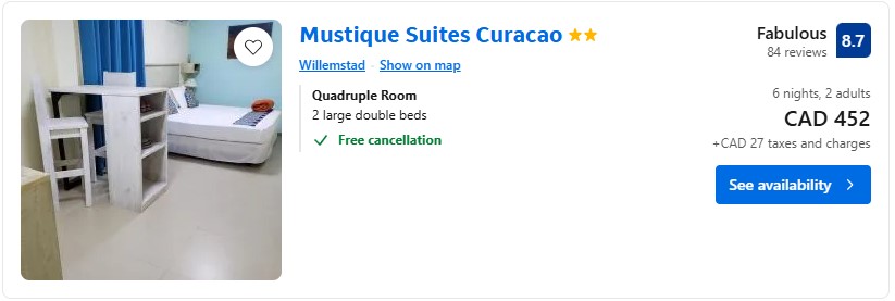 accommodation in Curaçao diy vacation last minute from Montreal