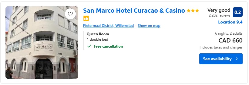 travel adventure accommodation in Curacao last minute from Montreal