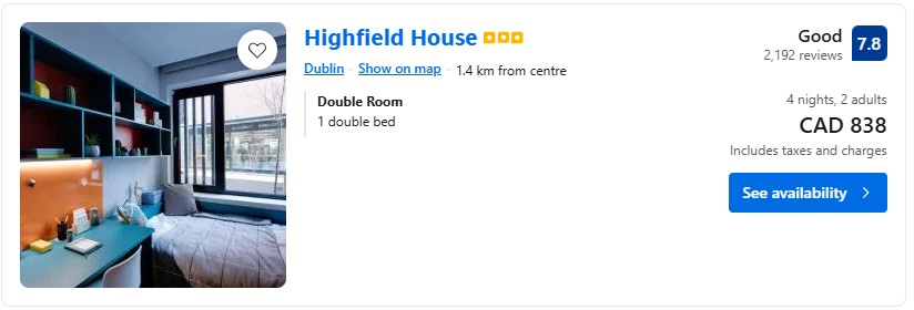hotel in Dublin vacation DIY city break last minute from Toronto