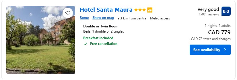 travel to Rome from Toronto accommodation diy vacation last minute