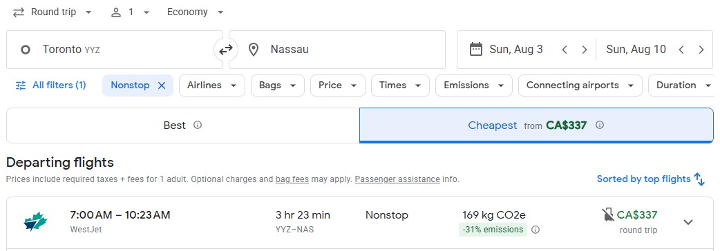 direct flight last minute from Toronto to Bahamas vacation diy
