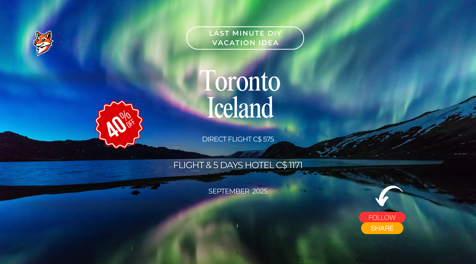 Last minute vacation DIY direct flight Toronto to Reykjavik Iceland adventure