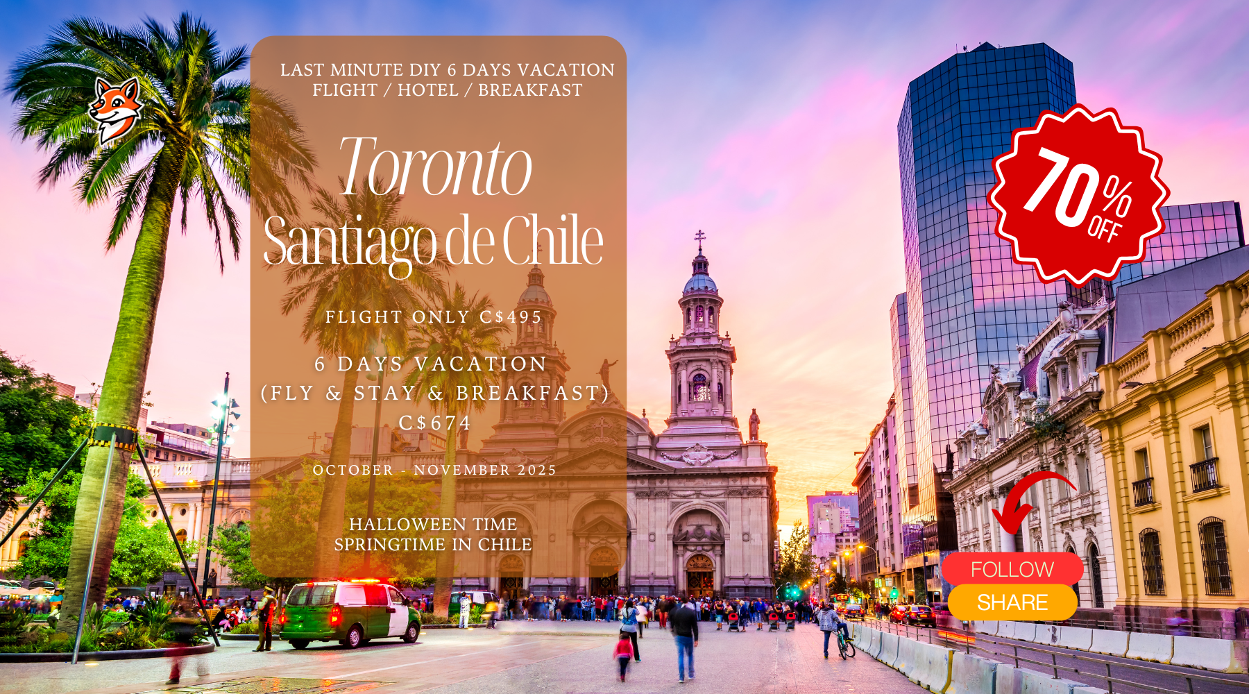 Last minute travel deal diy vacation toronto to santiago de chile