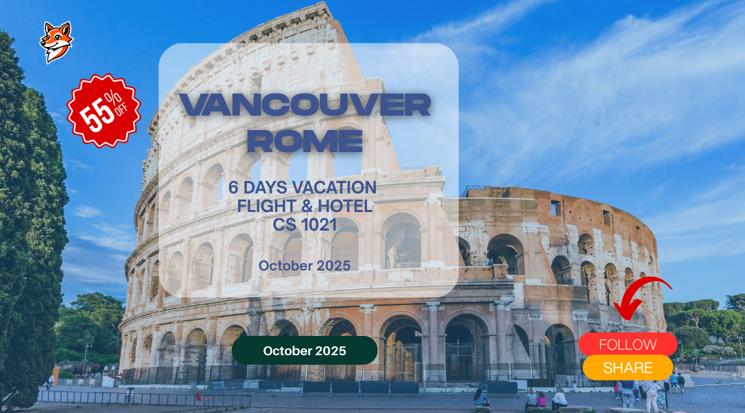 Last minute DIY vacation Vancouver to Rome hotel plus flight 6 days