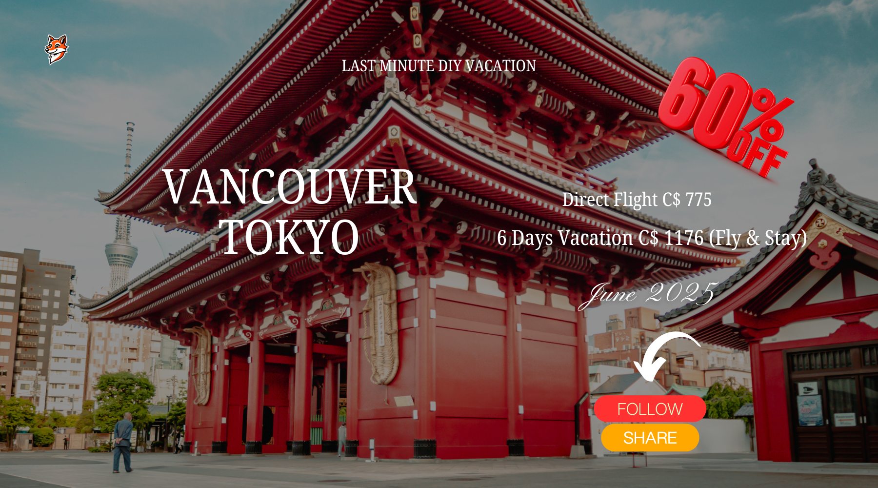 Last minute direct flight from Vancouver to Tokyo DIY adventure vacation