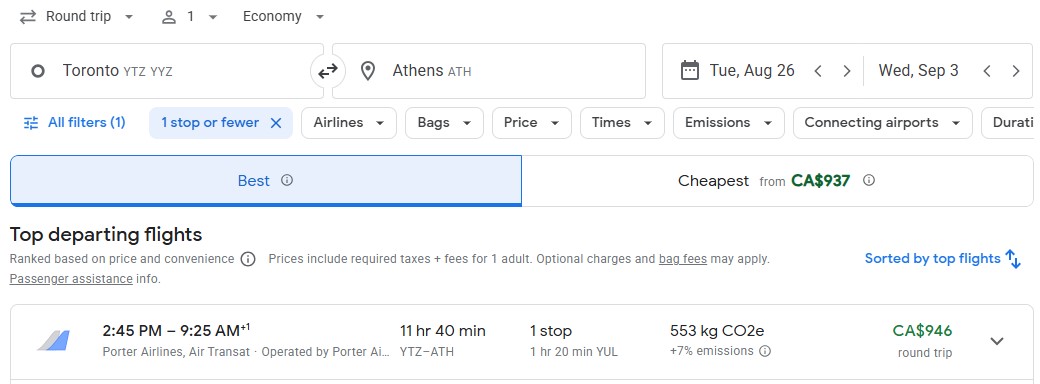 last minute flight deal from Toronto to Athens diy vacation idea