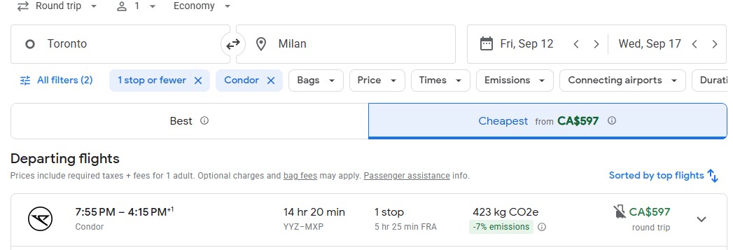 last minute flight deal from Toronto to MIlan Italy diy adventure