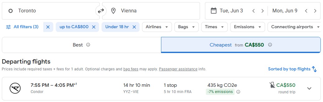 last minute flight Toronto to Vienna Austria diy vacation idea adventure