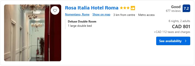 last minute accomodation hotel in Rome from vancouver diy vacation