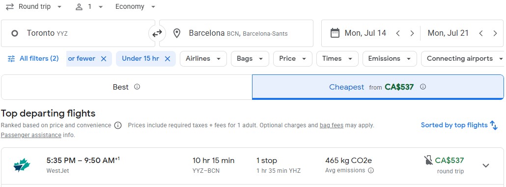 last minute flight Toronto to Barcelona summer escape DIY vacation