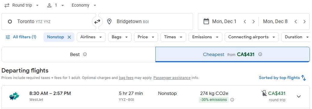 last minute direct flight from toronto to Bridgetown Barbados DIY adventure