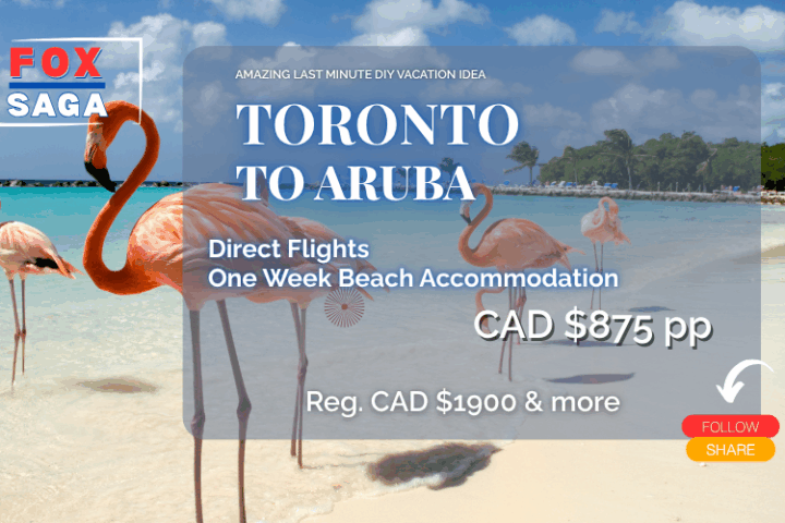 dream last minute vacation Toronto to Aruba direct flight and hotel included