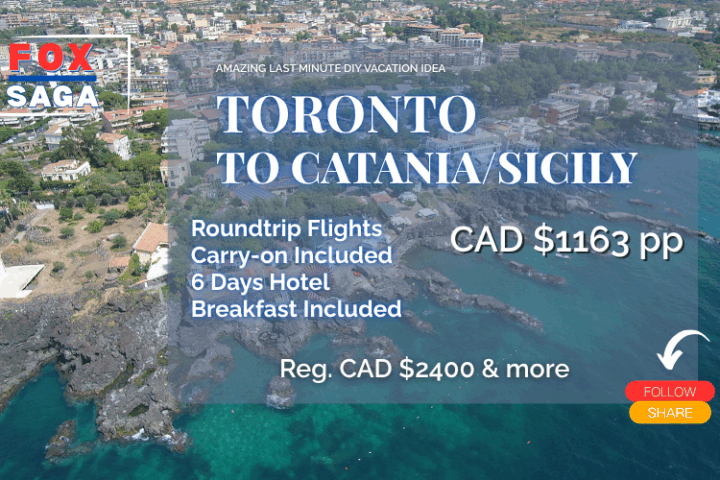 amazing vacation deal last minute from Toronto to Sicily Catania DIY adventure