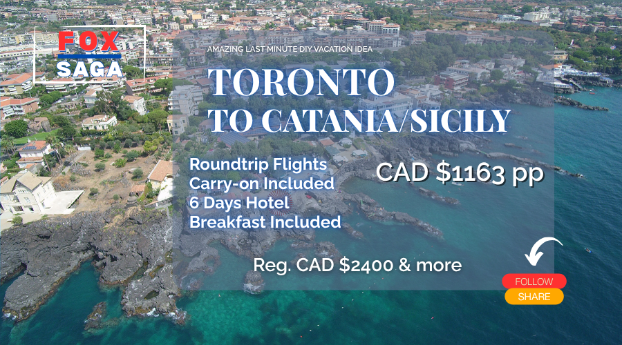 amazing vacation deal last minute from Toronto to Sicily Catania DIY adventure