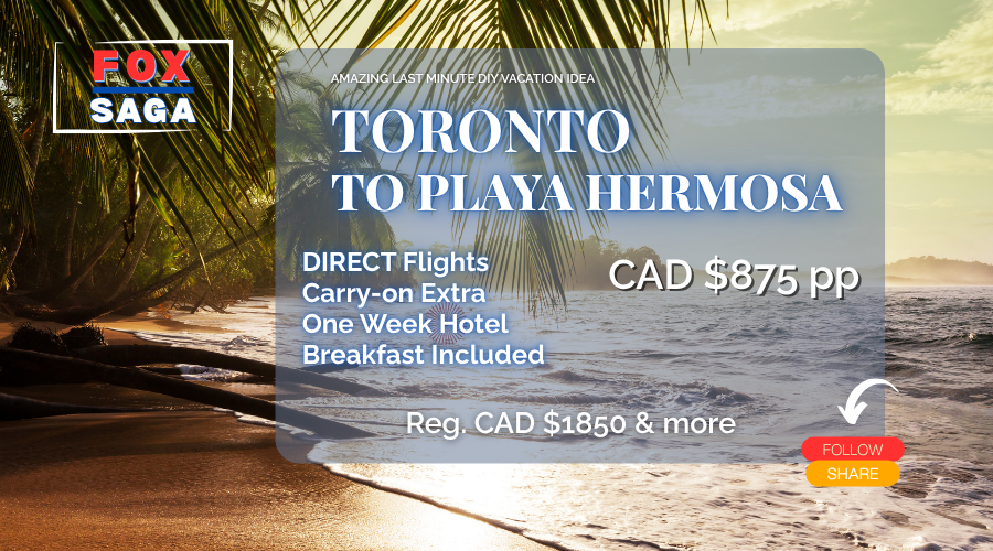 amazing vacation deal from Toronto to Costa Rica beach
